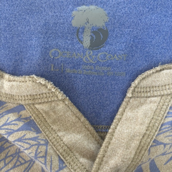 Ocean & Coast Periwinkle Blue and Beige Leaf Print Women's Tunic Top Size Large - Picture 6 of 9